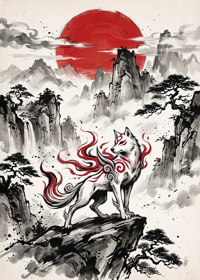 Spirit Fox Japan Sumi-e Art