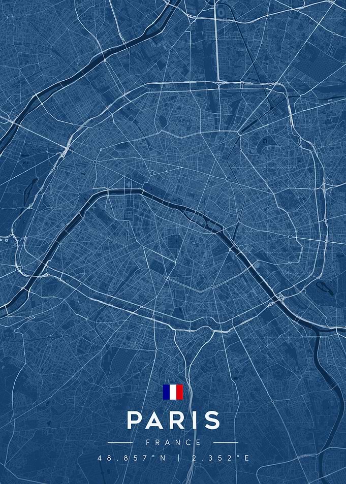 Paris France City Map Poster