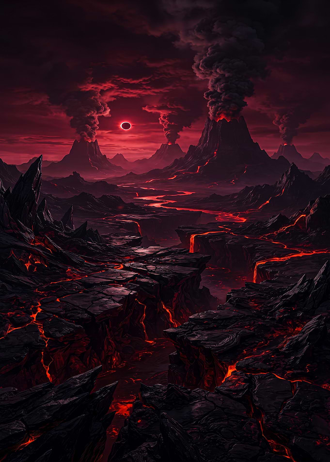 Volcanic Landscape Under Dark Eclipse