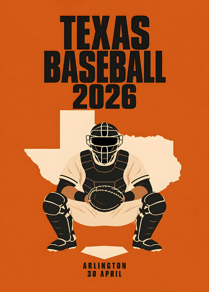Texas Baseball Catcher Crouch Orange Poster