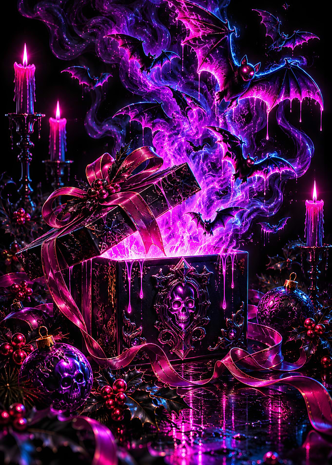 Cursed Gift Box Neon Bats Candles