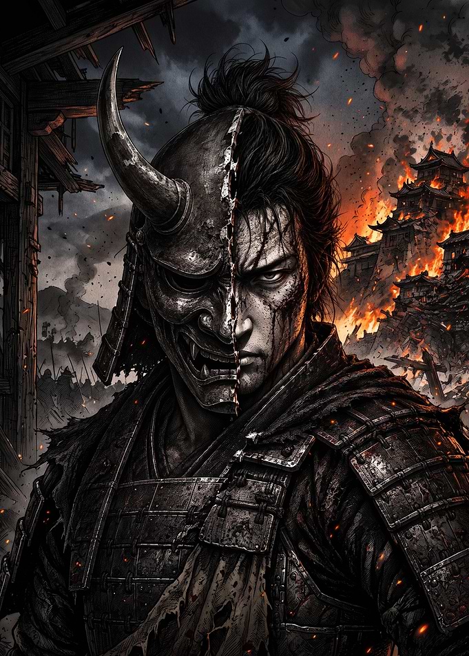 Samurai Warrior with Oni Mask