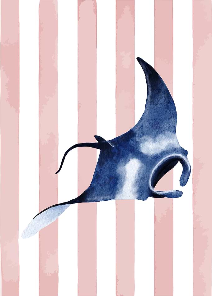 Watercolor Manta Ray on Striped Background