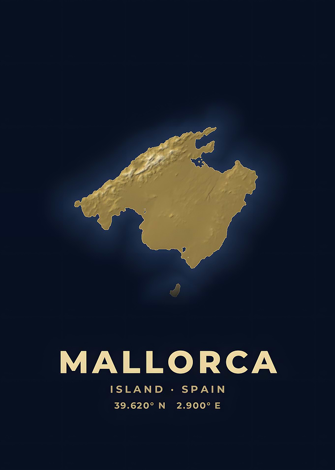 Mallorca Spain Navy Gold Island Map Poster