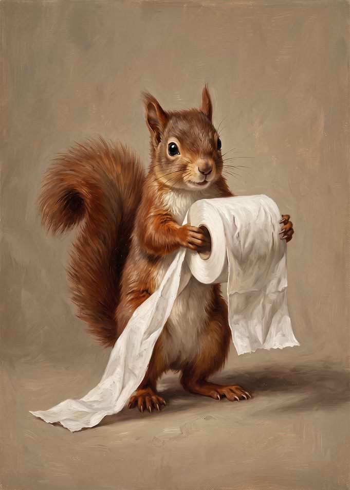 Squirrel Holding Toilet Paper Roll