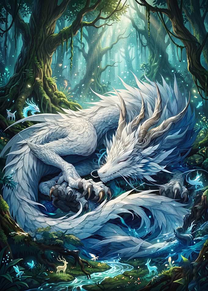Sleeping White Dragon Fantasy Art