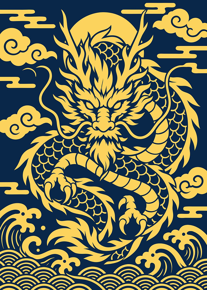 Golden Japanese Dragon Illustration