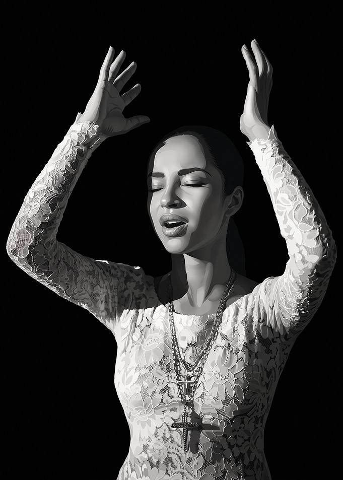 Sade Adu Portrait in Lace