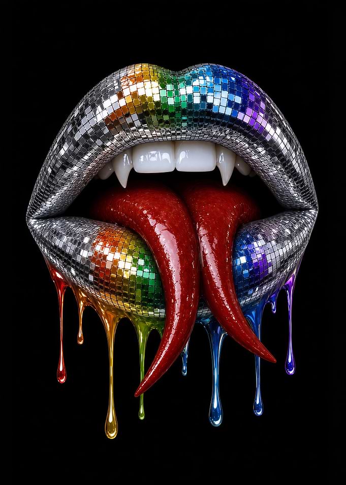 Disco Ball Vampire Lips with Drip