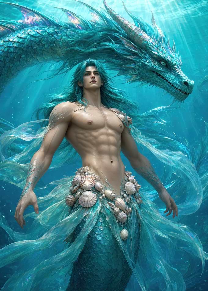 Merman and Dragon Underwater Fantasy