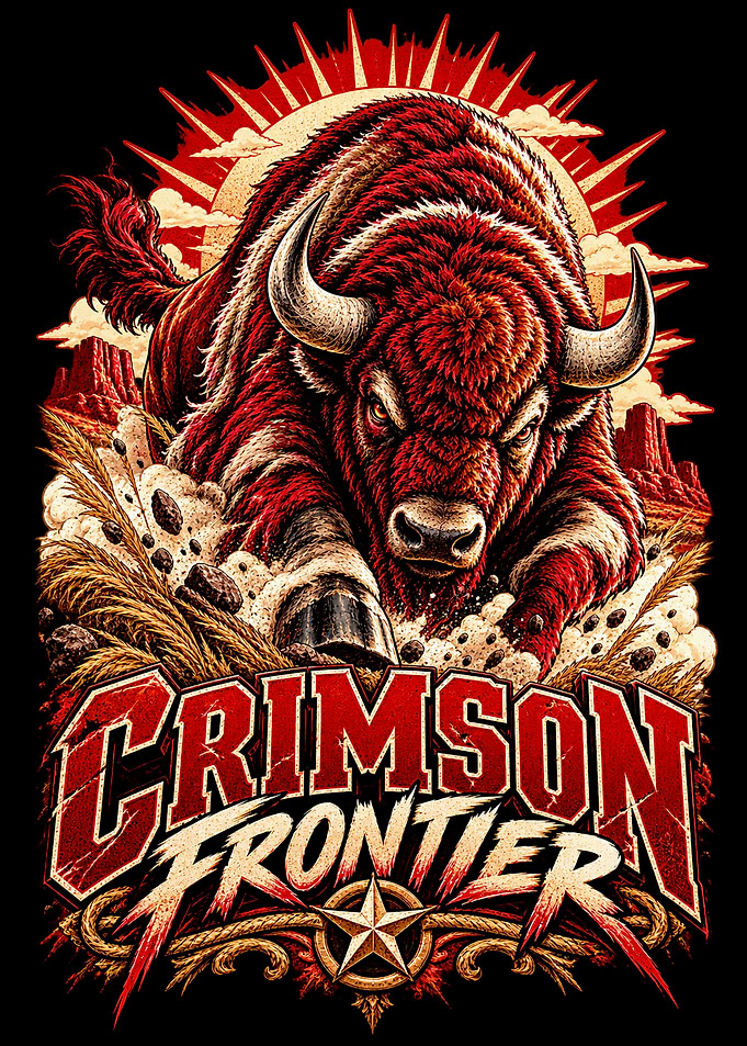 Crimson Frontier Bison Graphic Art