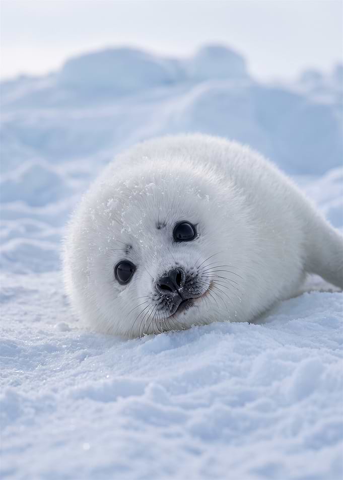 Adorable Baby Harp Seal on Ice