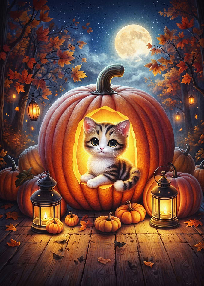Cute Cat Pumpkin Autumn Poster
