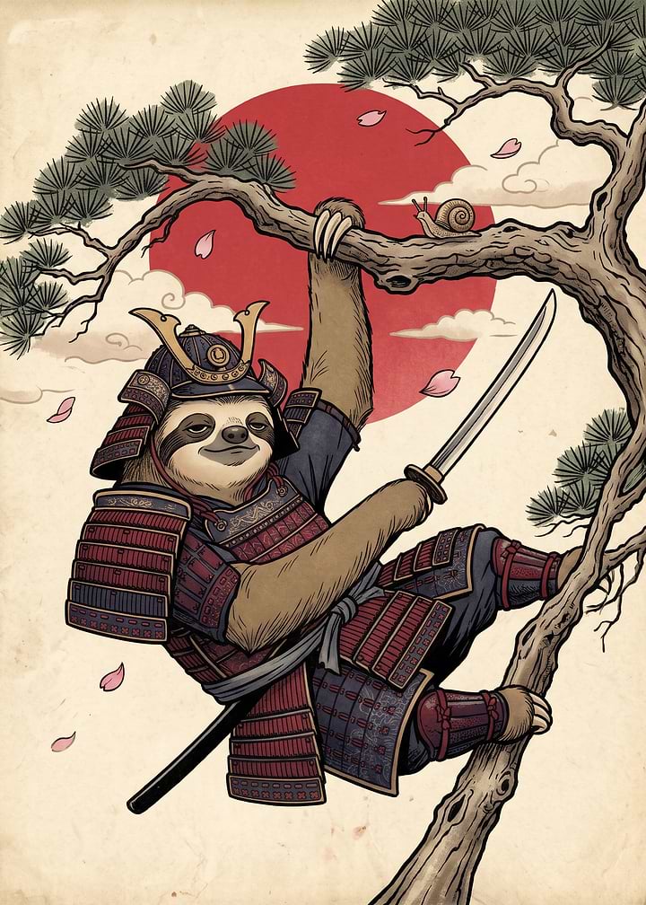 Samurai Sloth in Traditional Armor
