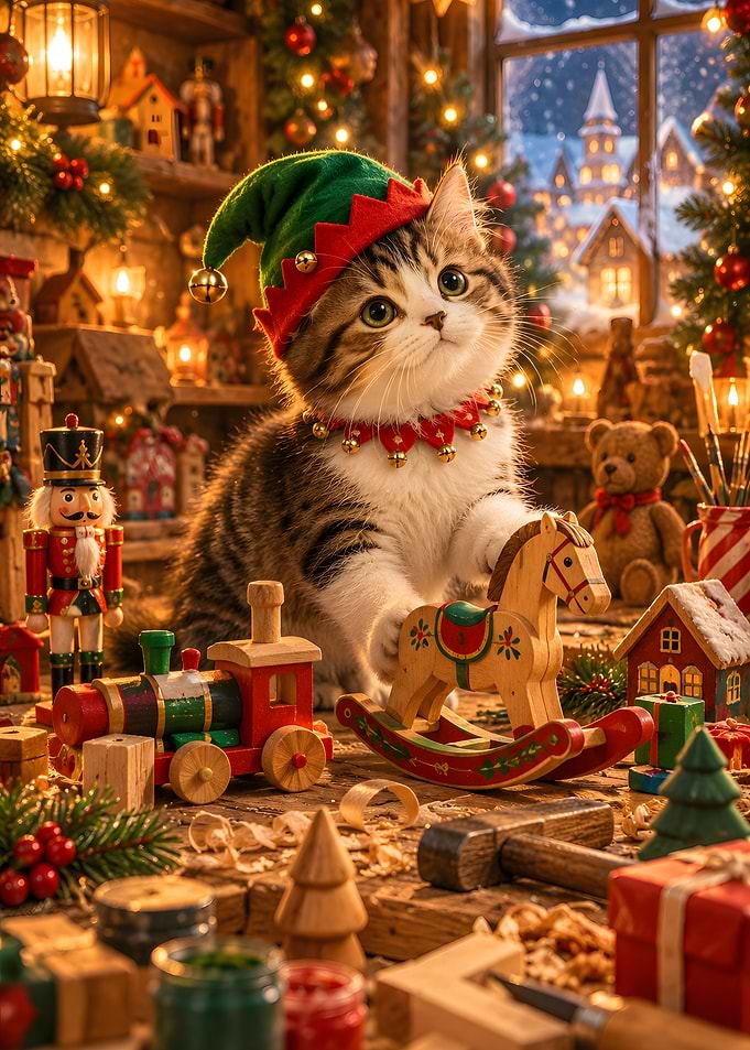 Elf Hat Kitten Toy Workshop