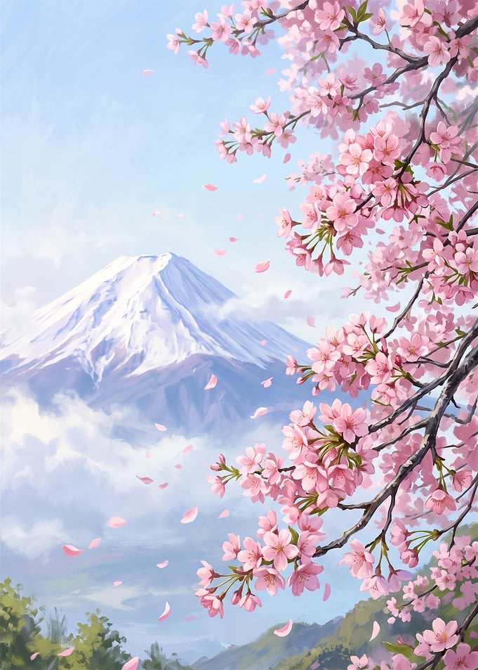 Mount Fuji with Cherry Blossoms