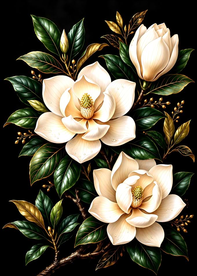 Elegant White Magnolia Floral Illustration
