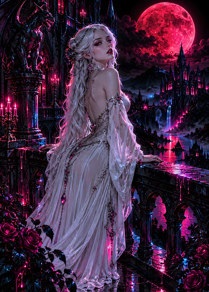 Vampire Bride Blood Moon Balcony