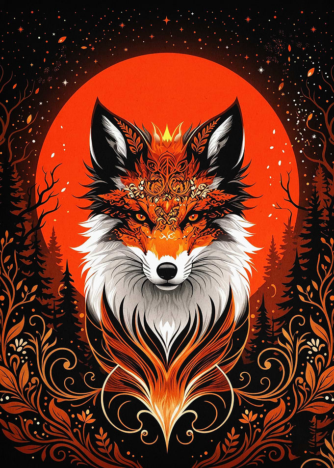 Fox Moon Boho Fantasy Art Poster