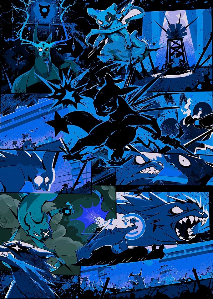 Blue Monochrome Comic Action Collage