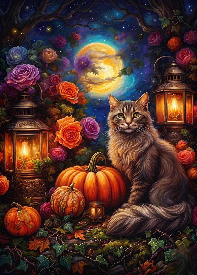Cat Pumpkin Autumn Night Fantasy Ar