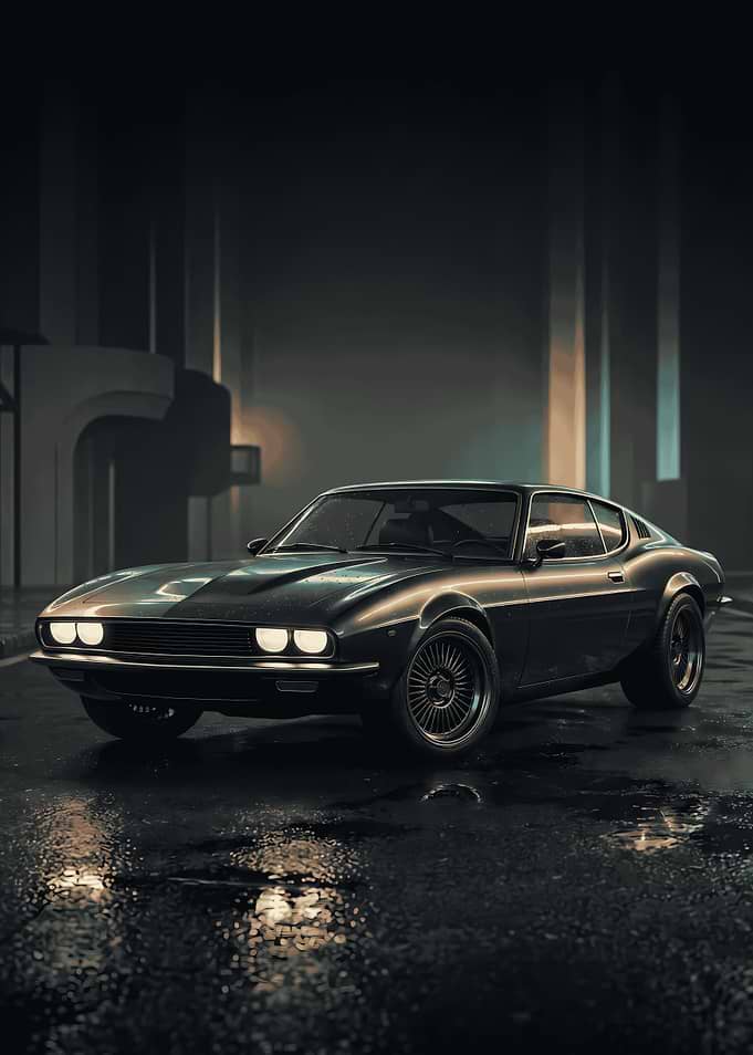 Dark Vintage Sports Car at Night