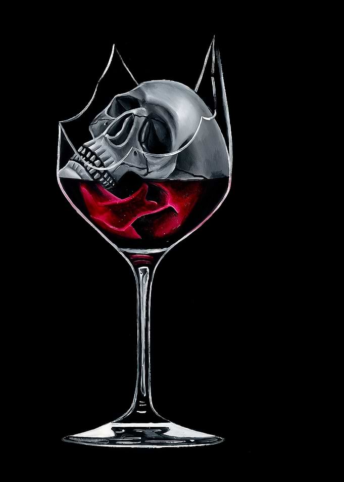 Skull in a Broken Wine Glass