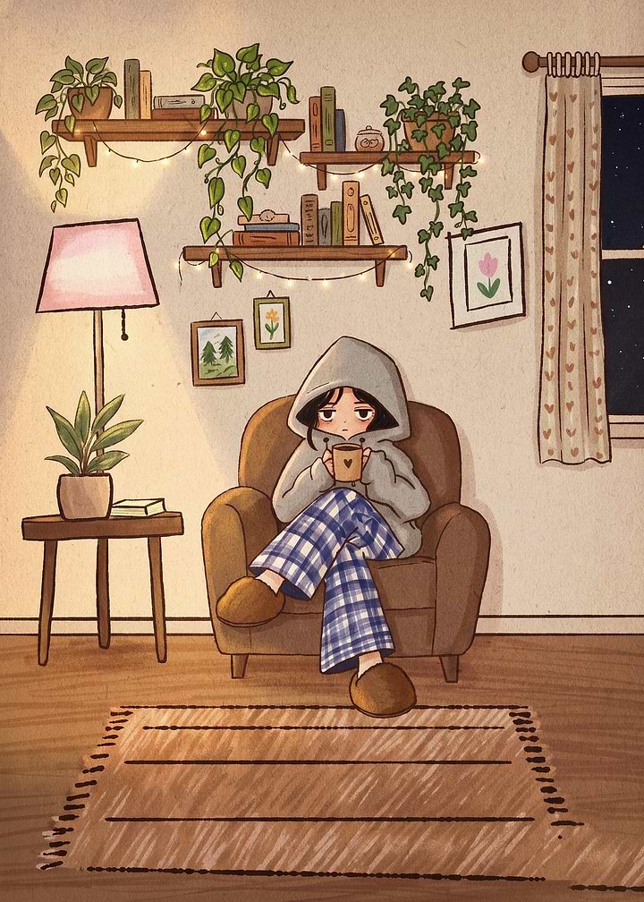 Cozy Room Girl Plants Chill Art