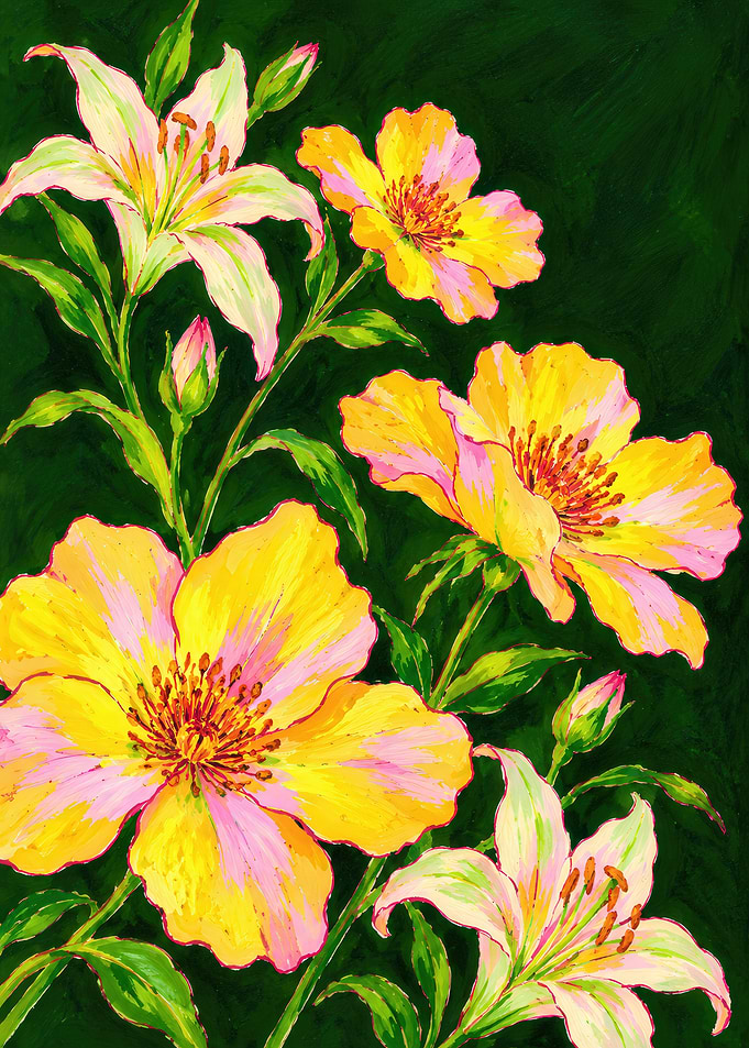 Vibrant Yellow and White Floral Painting