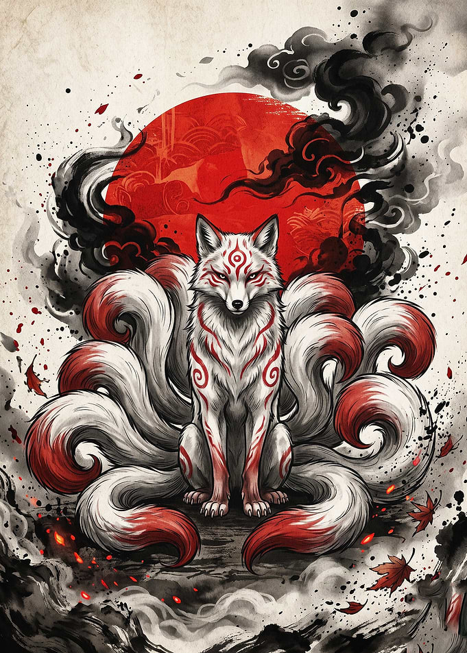 Kitsune Nine Tail Fox Japanese Art