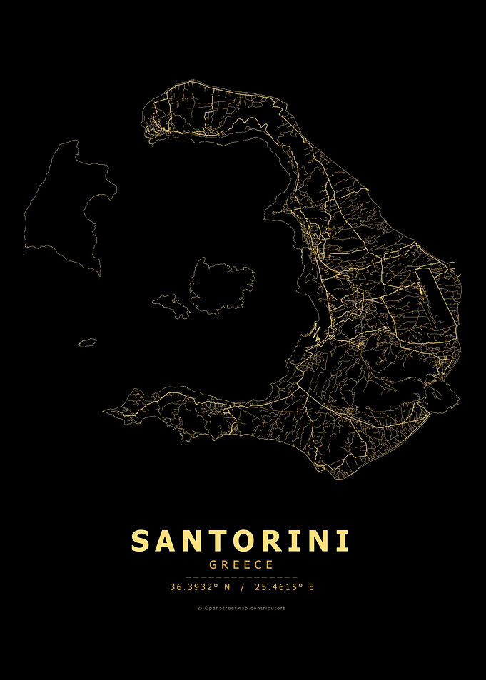 Minimalist Gold Map of Santorini