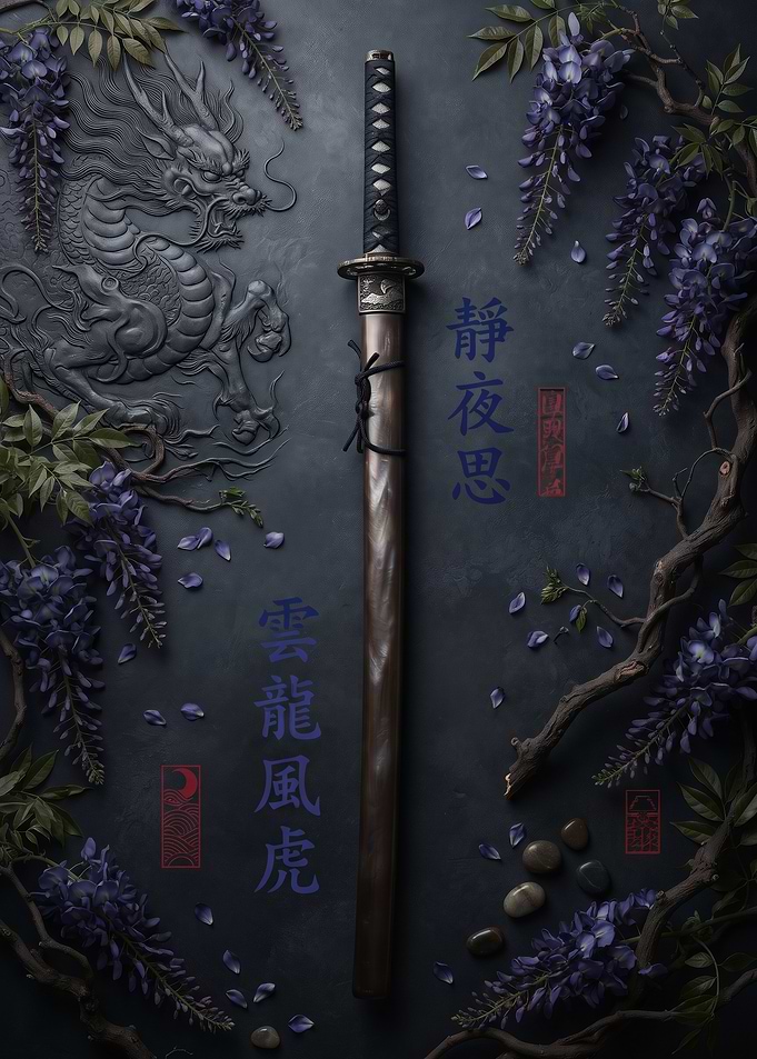 Katana Sword with Wisteria and Dragon