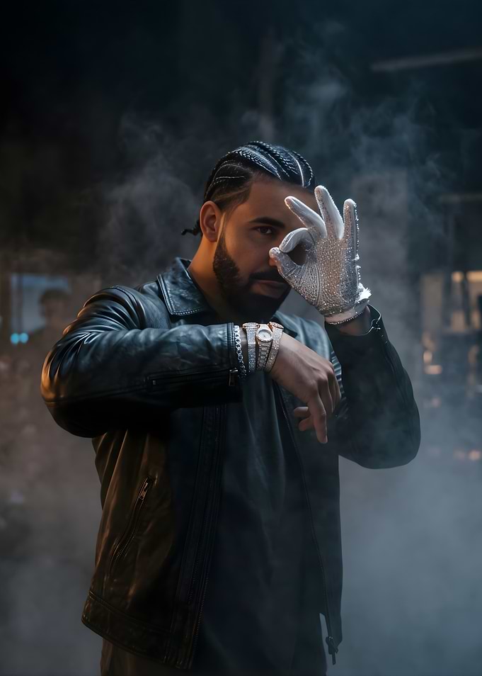 Drake in Leather Jacket and Jewelry