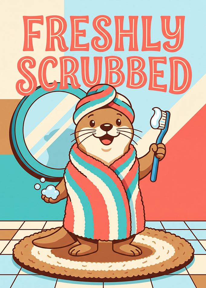 Cute Otter Freshly Scrubbed Bathroom Poster