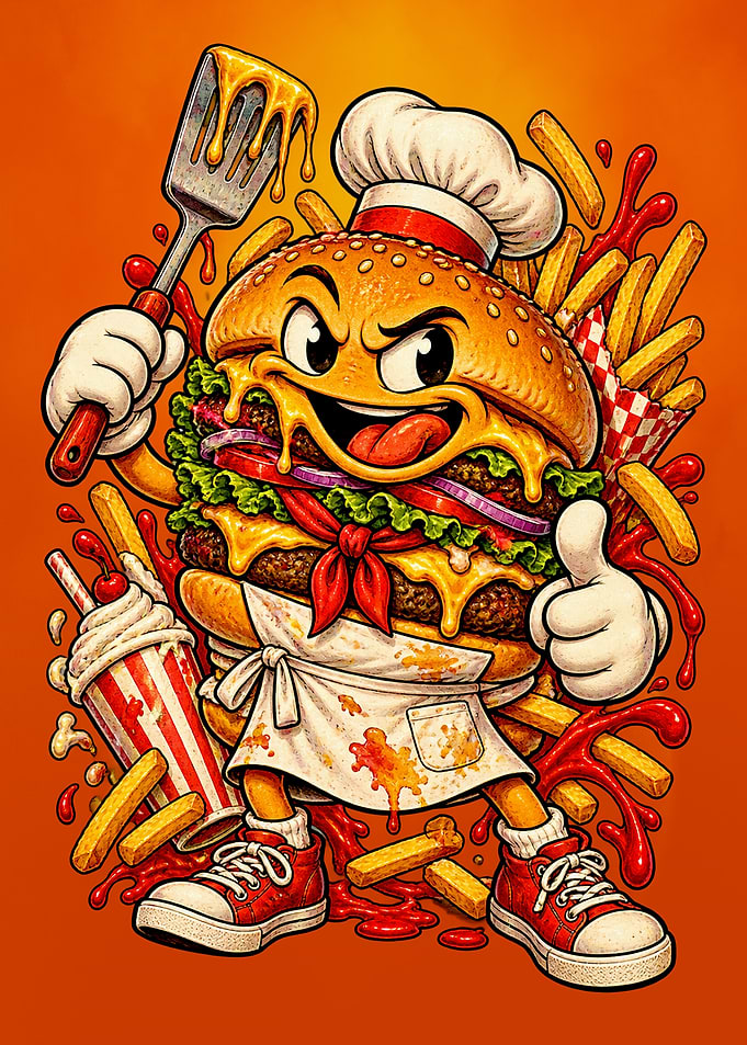 Cartoon Chef Burger Character Illustration