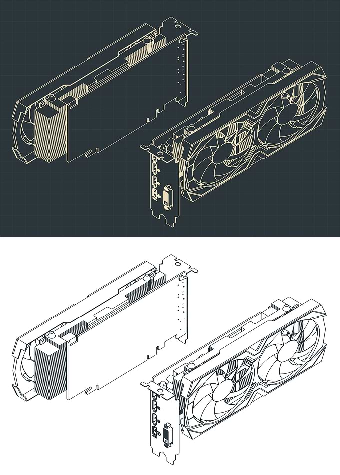 Isometric Graphics Card Technical Blueprint