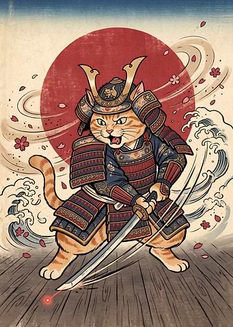 Fierce Samurai Cat Warrior Illustration