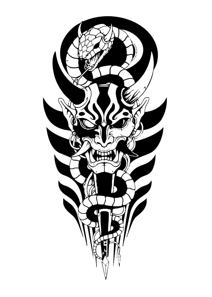 Hannya Mask and Snake Tattoo Design