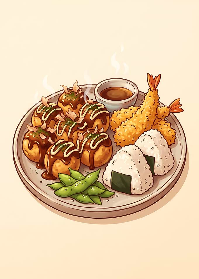 Japanese Food Platter Illustration