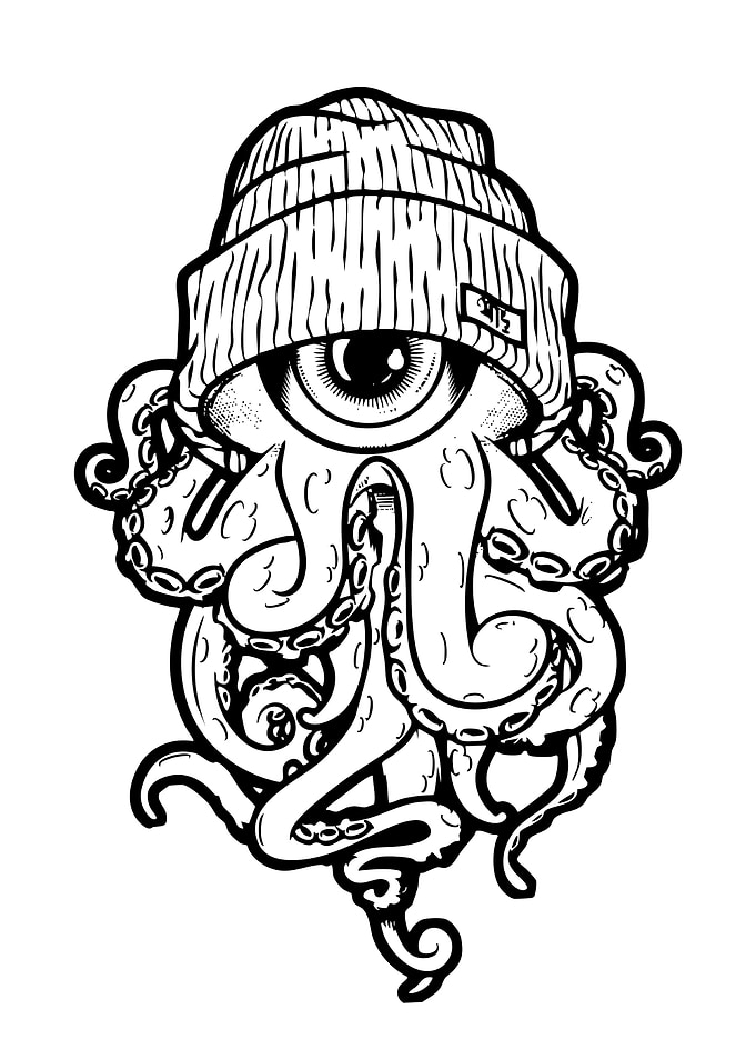 Beanie Wearing Cyclops Octopus Illustration
