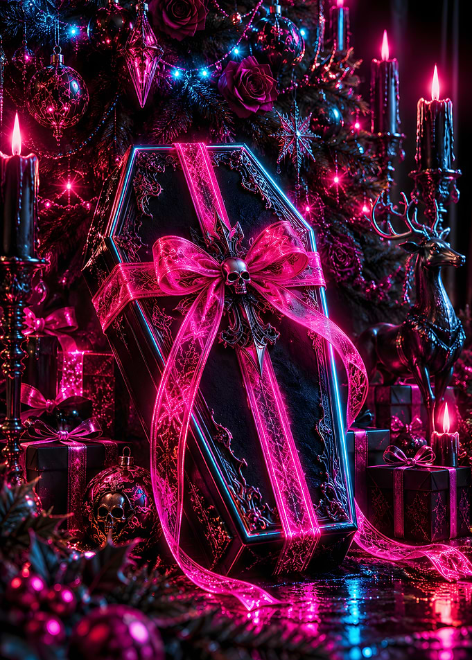 Coffin Gift Wrapped Neon Ribbon