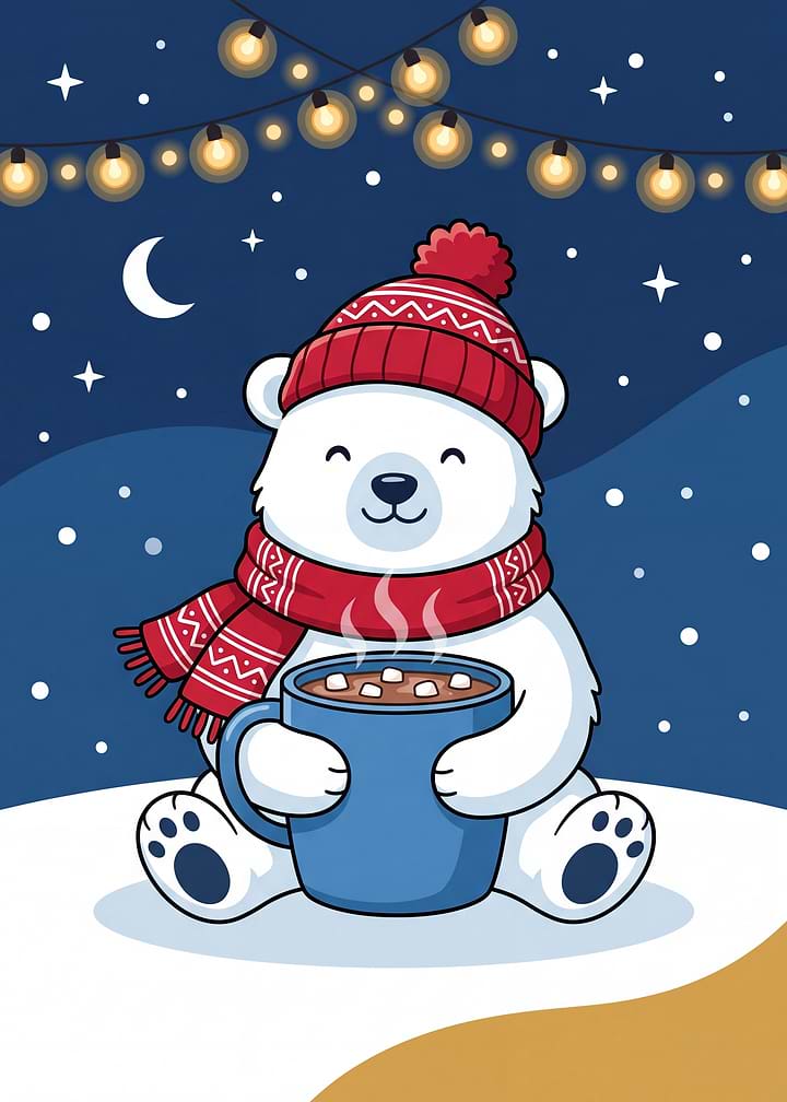 Cute Polar Bear with Hot Cocoa