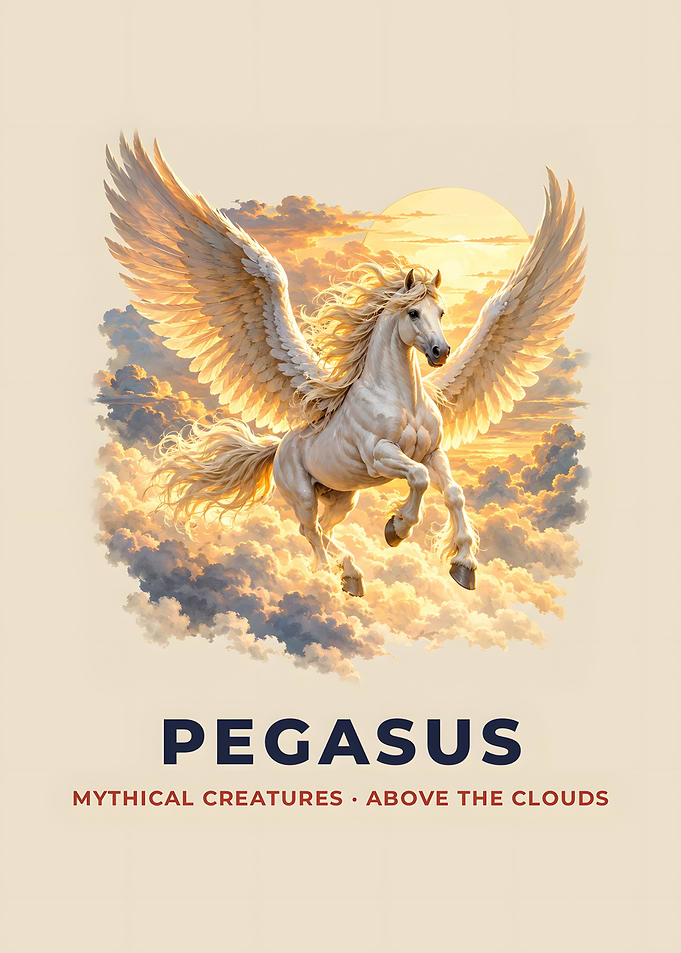 Pegasus Winged Horse Clouds Mythical Poster