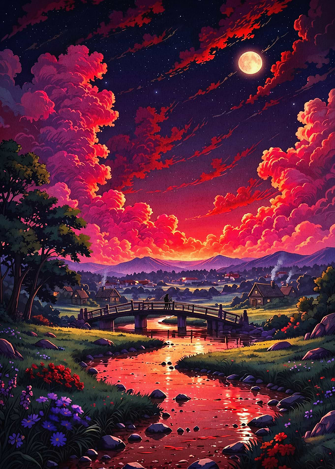 Sunset Valley River Bridge Poster