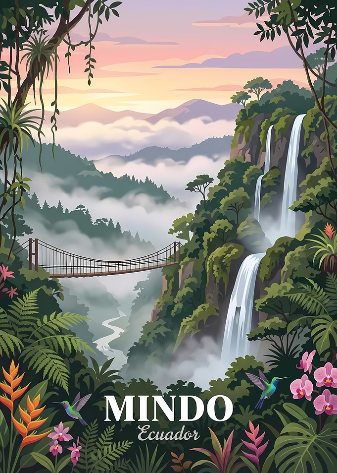 Mindo Ecuador Tropical Landscape Travel Poster