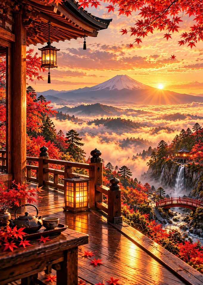 Mount Fuji Sunset Autumn View