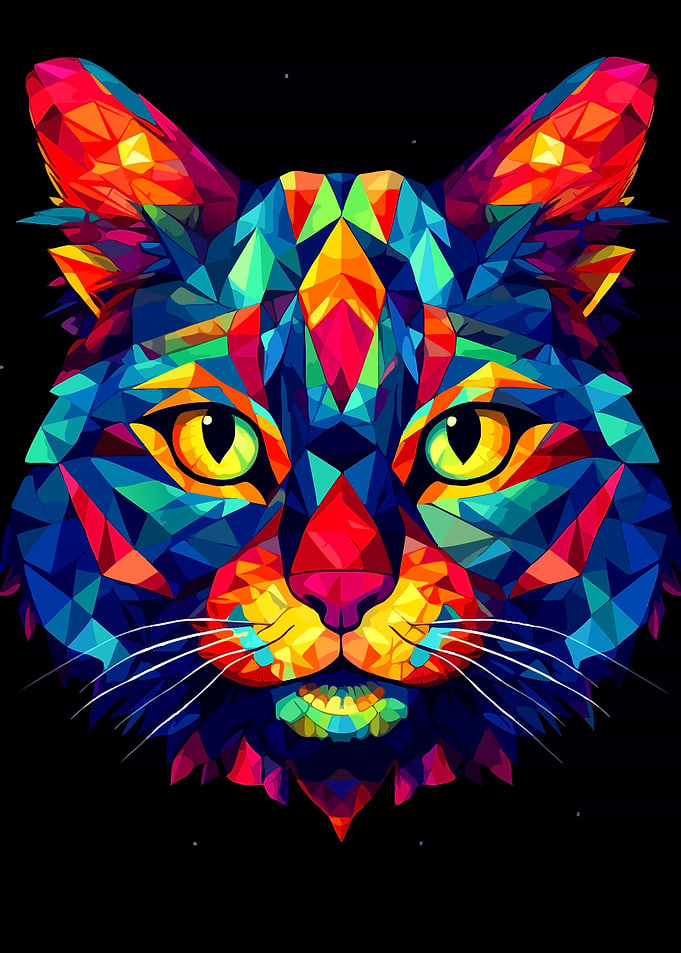 Geometric Colorful Cat Portrait
