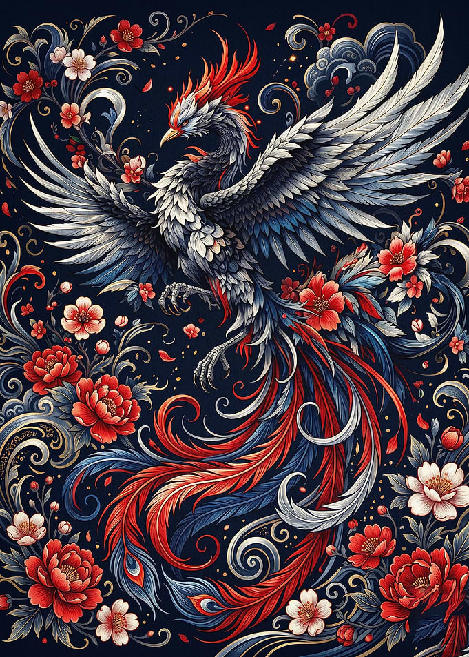 Phoenix Floral Japanese Art