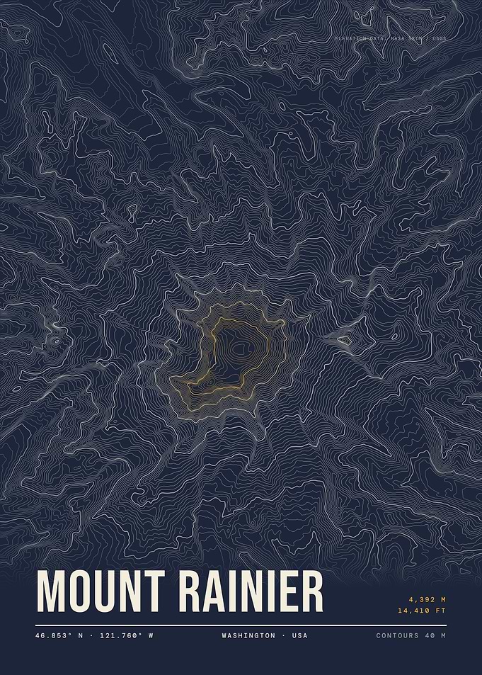Mount Rainier Poster – Topographic Contour Map