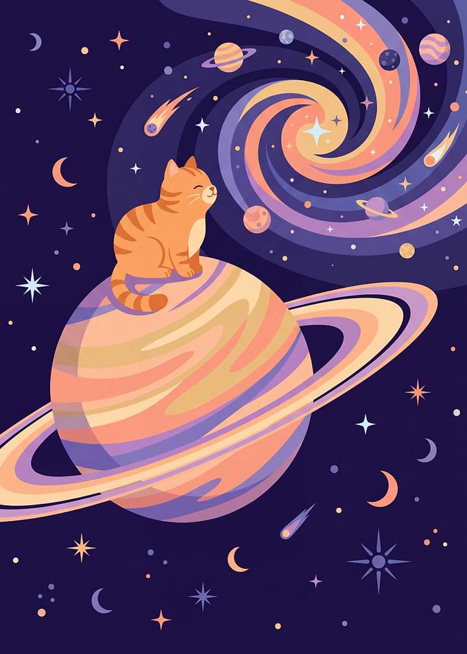 Cat Sitting on Saturn's Rings